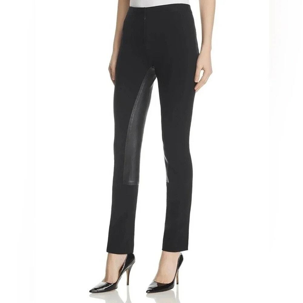 THEORY Riding Pant C Fixture Ponte Lamb Leather Trim Pants Size 4 Black Zippers